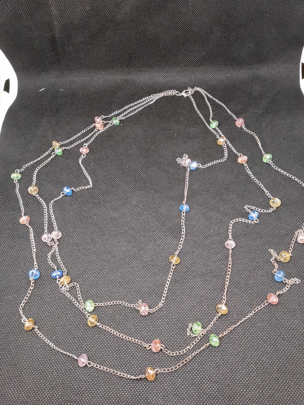 Delicate Multicolor Bead Station Silver Necklace - Women Jewelry